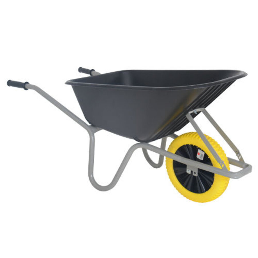 Kruiwagen Allrounder 100 Liter Plastic Bak Zwart Met Grijs Onderstel En Anti-Lek Band