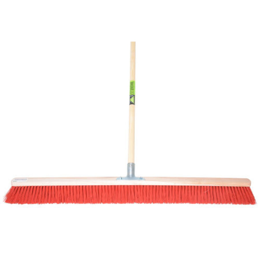 Extra brede bezem 100 cm rood met stokhouder en stalen steel 150 cm