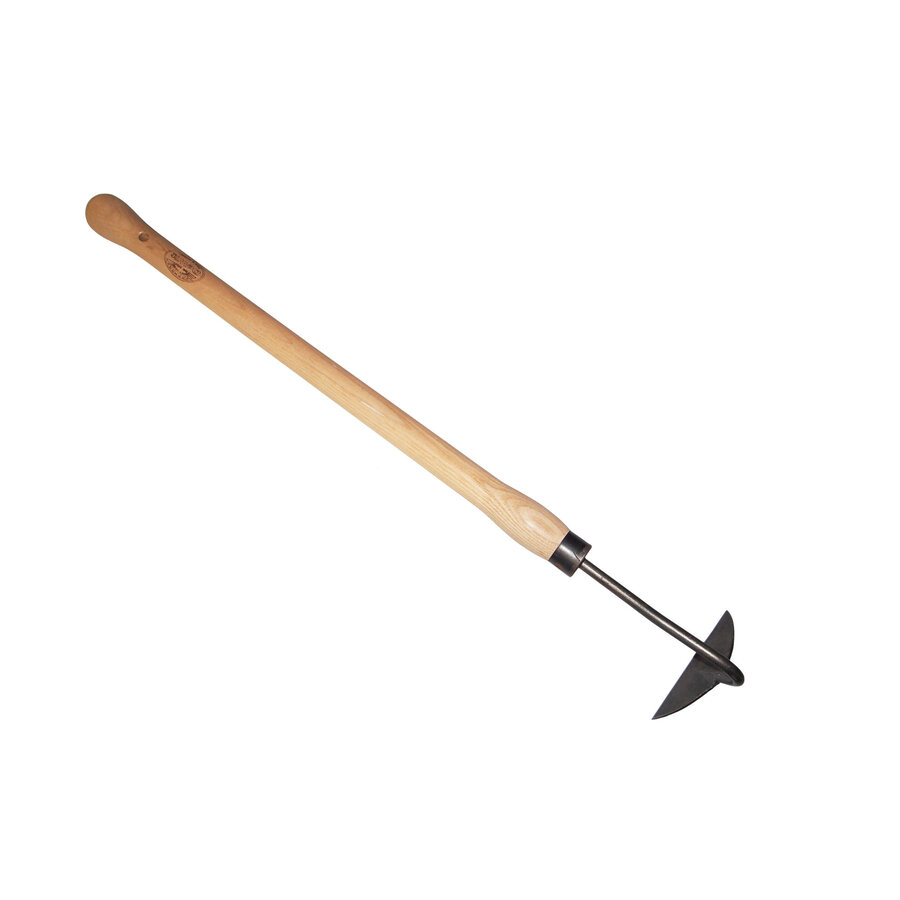 Gesmede handhak halve maan 10 cm met essen knopsteel 48 cm