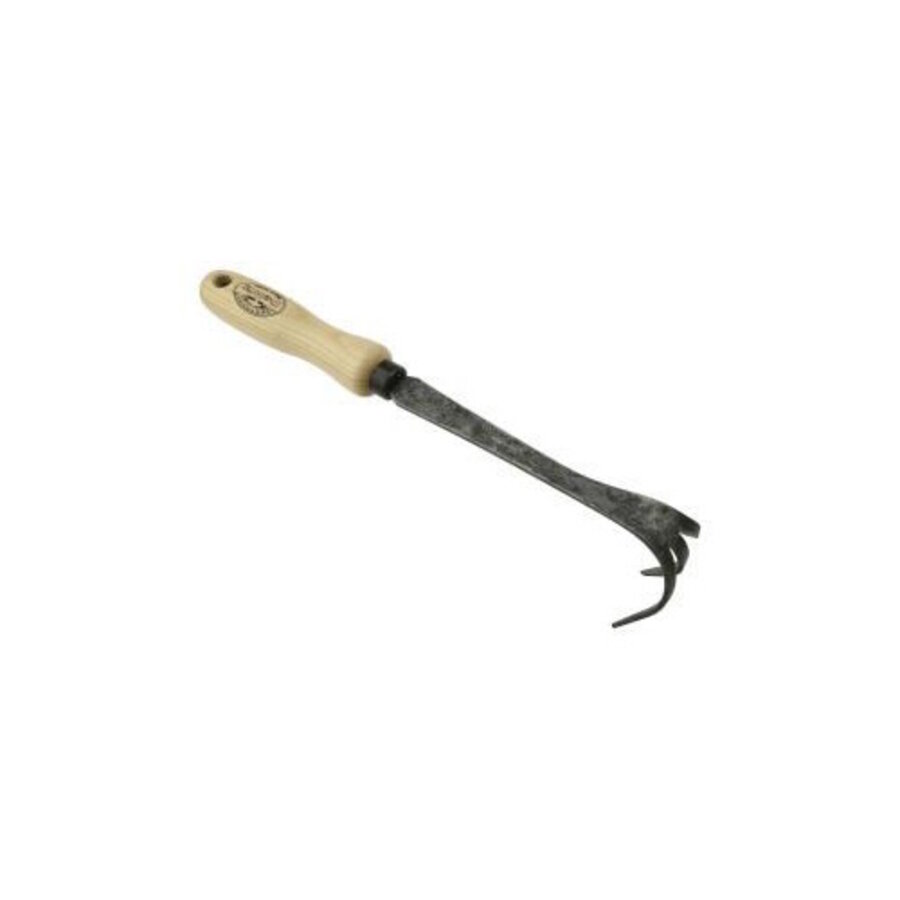 Bio cultivator met 3 tanden en essenhouten handvat van 14 cm