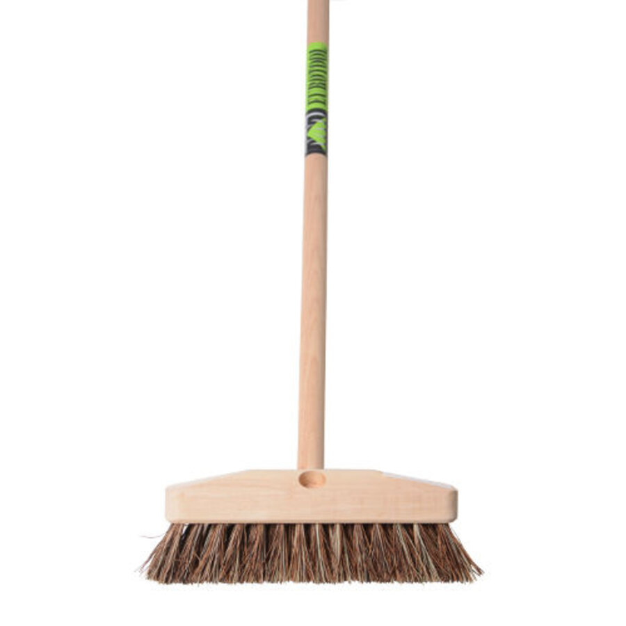 Luiwagen 23,5 cm met harde natuurvezels en houten steel 130 cm