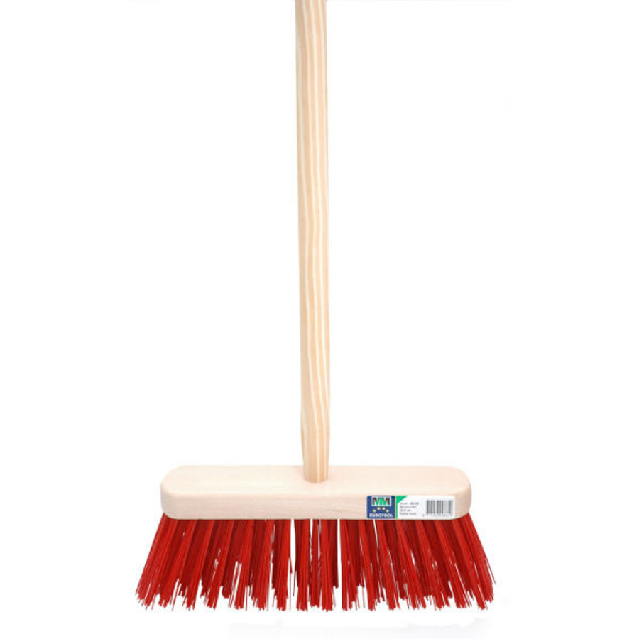 Straatbezem kunstvezel rood 29 cm met FSC-steel 120 cm