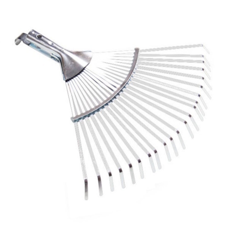 Verstelbare metalen gazonhark met 22 platte tanden 28 tot 42 cm