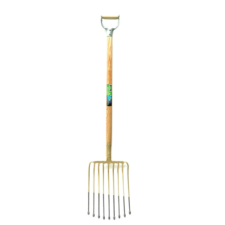 Aardappelvork 9 tands met dul en houten steel 95 cm