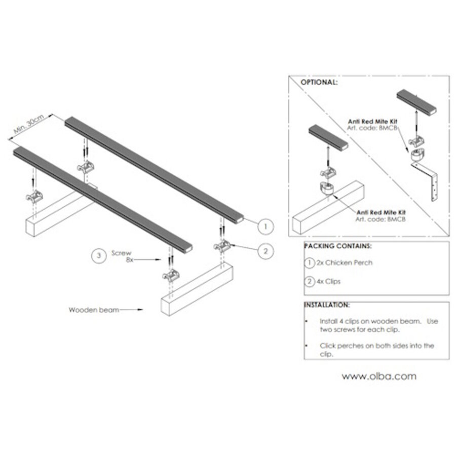 Kippenzitstok bruin 100 cm – set van 2