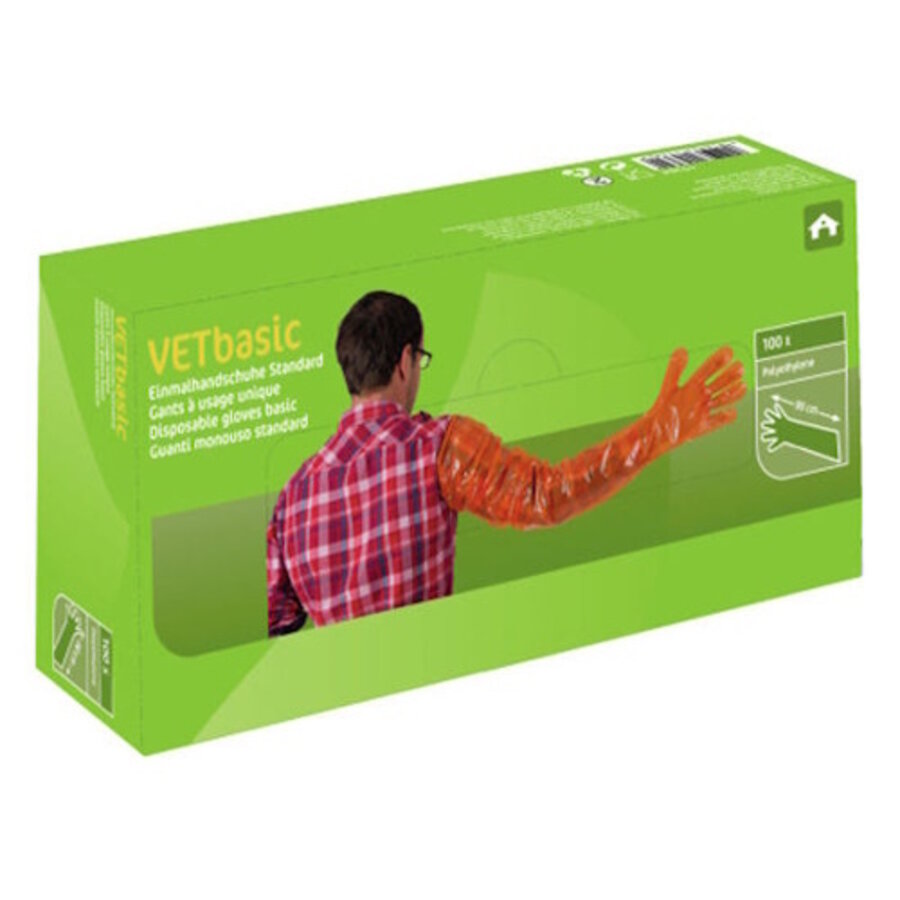 Onderzoekshandschoen Vetbasic lang 90CM - 100 Stuks.