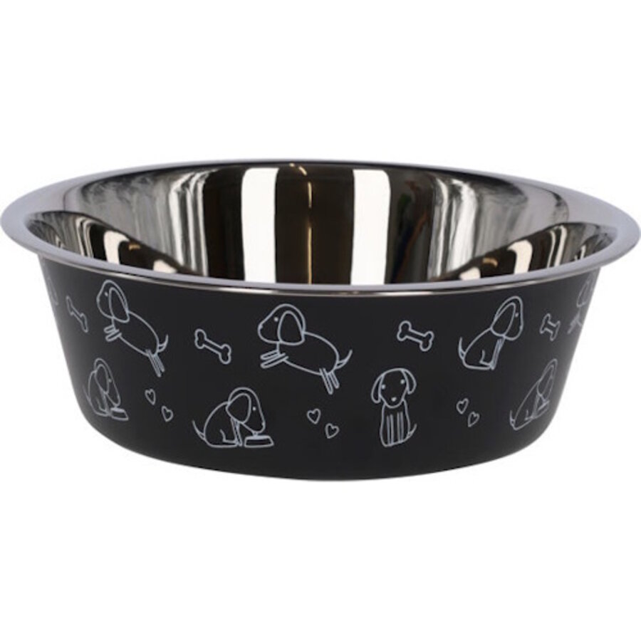 Voederbak RVS zwart met motief