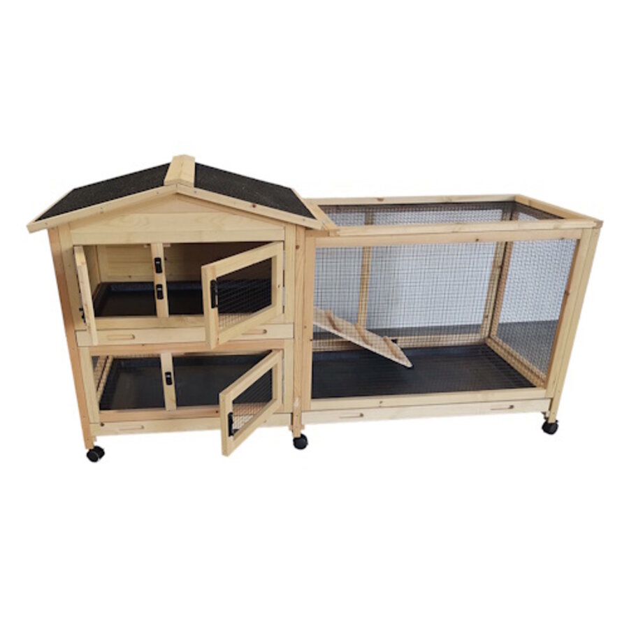 Woodland konijnenhok met wielen Hoppy pinus Houtkleurig