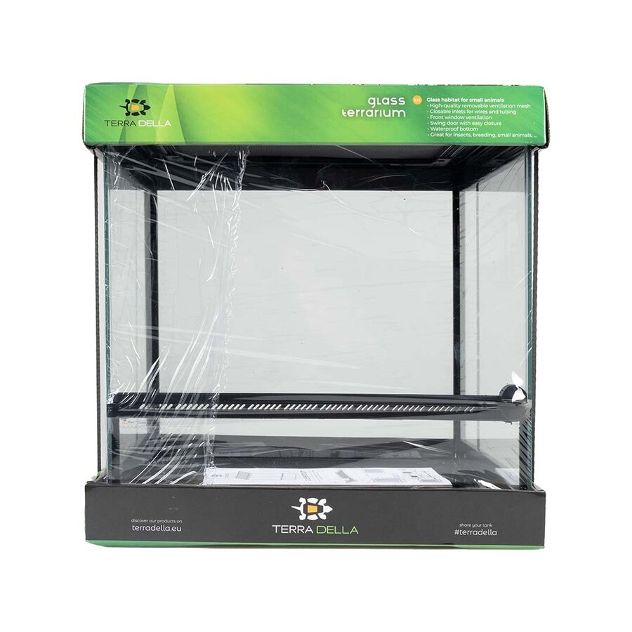 Glazen terrarium 30x30x32 cm met ventilatierooster en voederluik