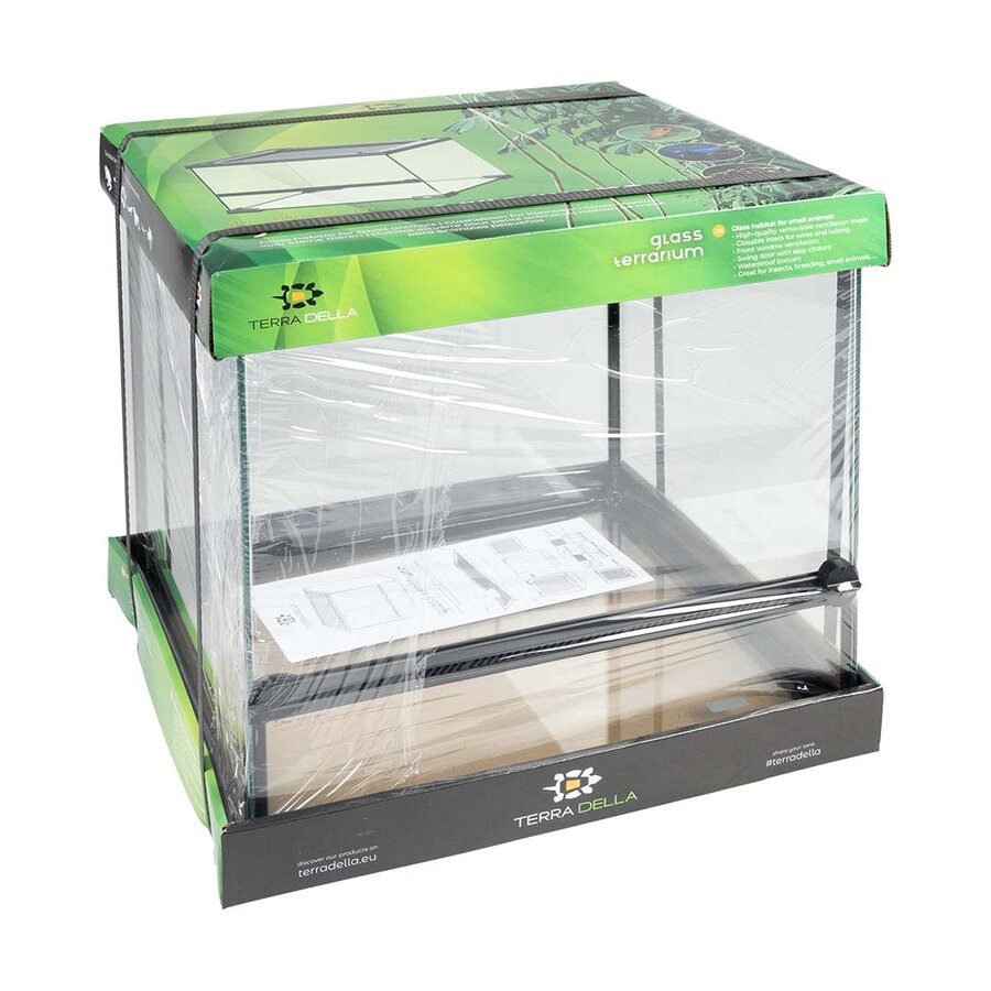 Glazen terrarium 30x30x32 cm met ventilatierooster en voederluik