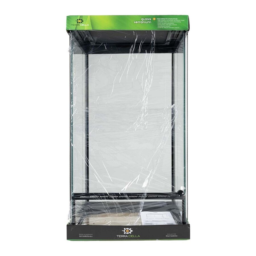 Glazen terrarium 30x30x60 cm met waterdichte bodem, voederluik en stapelbaar ontwerp