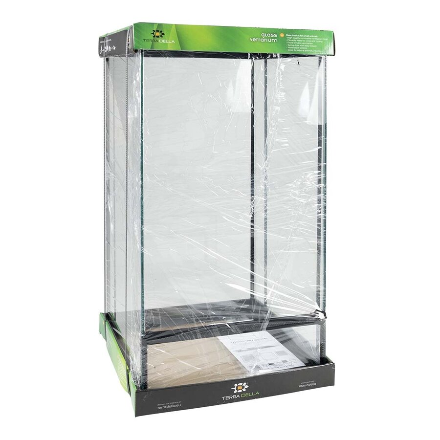 Glazen terrarium 30x30x60 cm met waterdichte bodem, voederluik en stapelbaar ontwerp