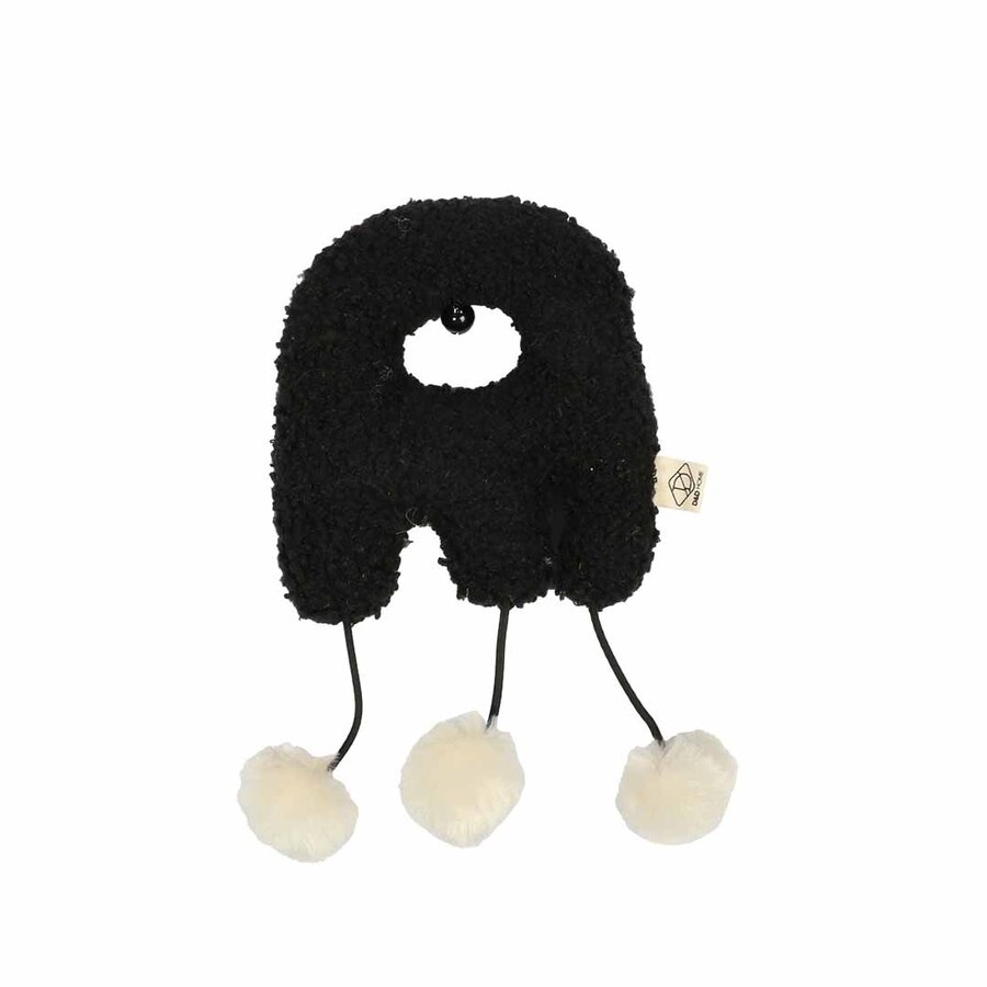 Trappelkussen Belle Zwart met belletje, pluizige balletjes en knisperfolie – kattenspeeltje 21 cm