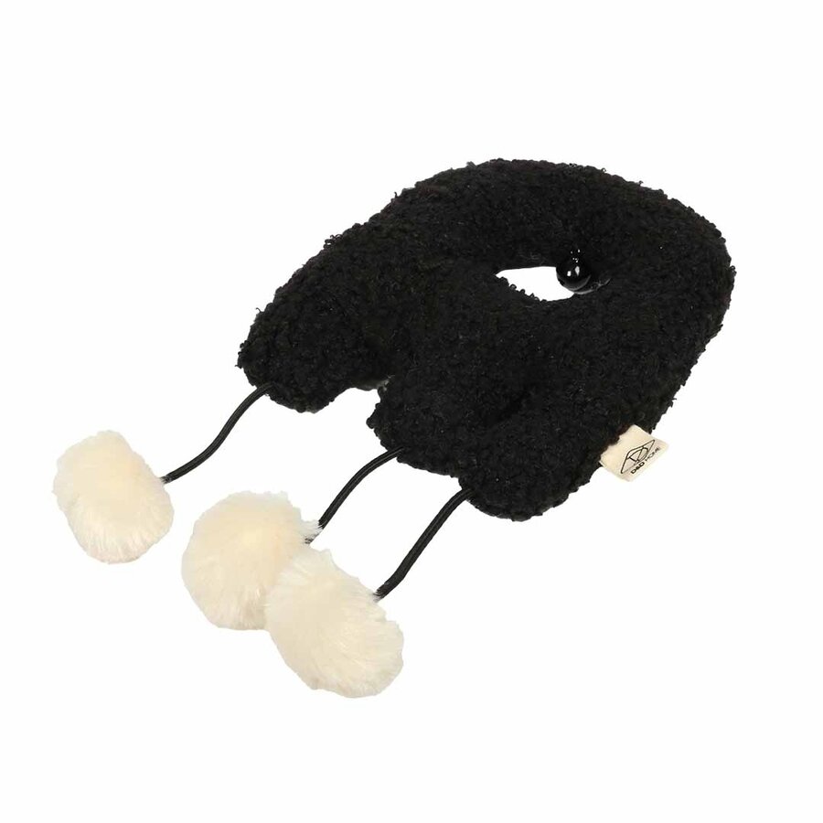 Trappelkussen Belle Zwart met belletje, pluizige balletjes en knisperfolie – kattenspeeltje 21 cm