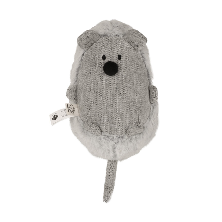 Trappelkussen Bowie Lichtgrijs – muisvormig kattenspeeltje van chenille & plush met catnippocket