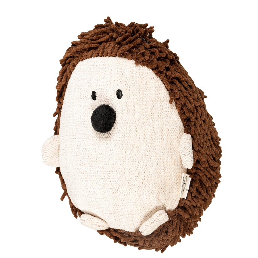 Trappelkussen Spike Bruin – egelvormig kattenspeeltje van chenille & moppy met catnippocket