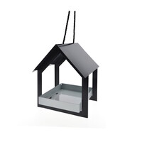 Hangende voedertafel antraciet/wit - metalen hangmodel voederhuis voor tuinvogels, 19x19x23 cm