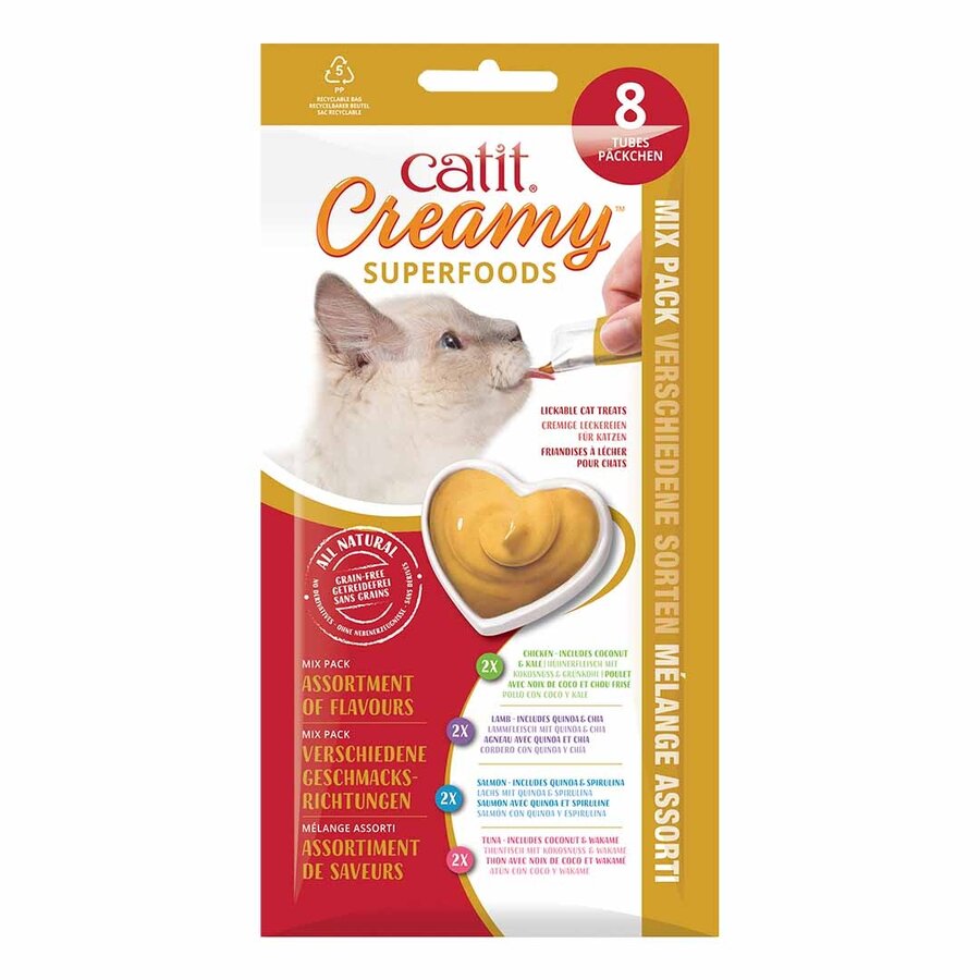 CA Creamy Superfood Traktaties - likbare kattensnacks met kip, lam, zalm of tonijn verrijkt met superfoods