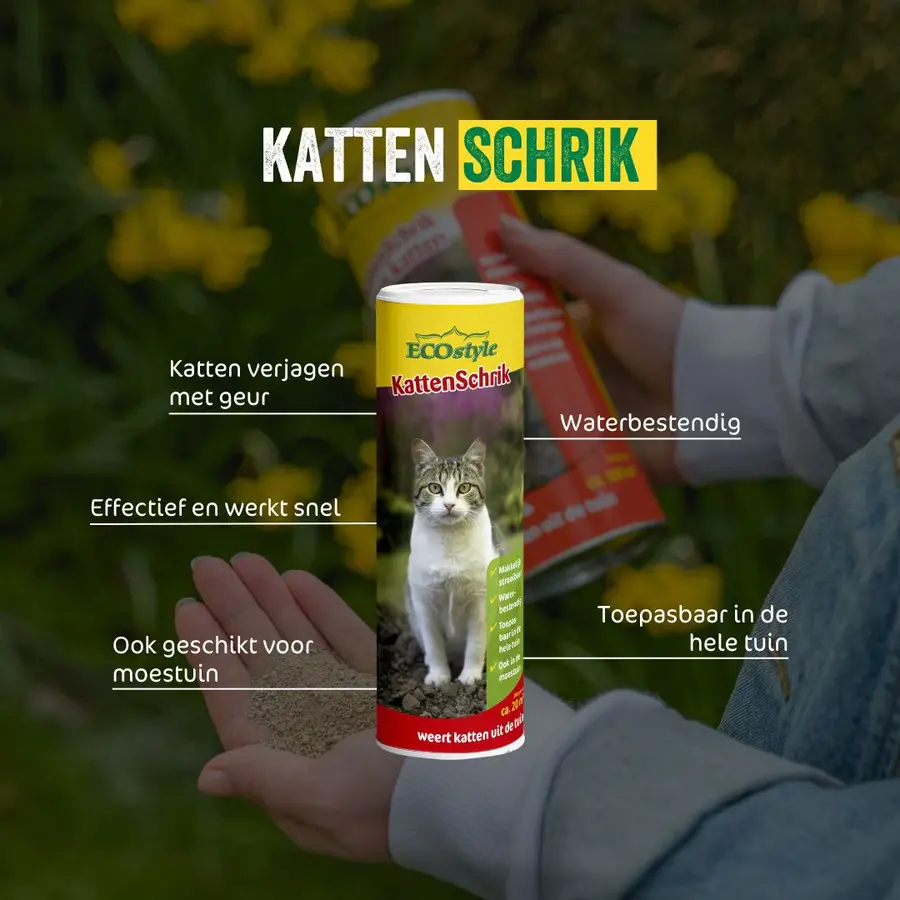 Kattenschrik korrels - waterbestendige geurkorrels met knoflookextract om katten diervriendelijk te verjagen