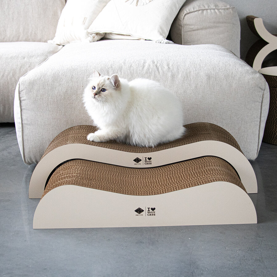 KaKartonnen Krablounge ARCHIE, tweedelige kattenkrabplank en lounge van golfkarton met MDF zijkanten