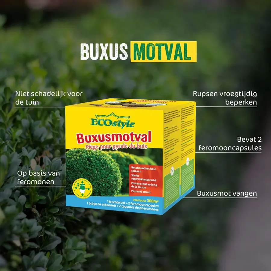 Buxusmotval met feromonen - complete set met trechterval en capsules voor natuurlijke bescherming van buxusplanten