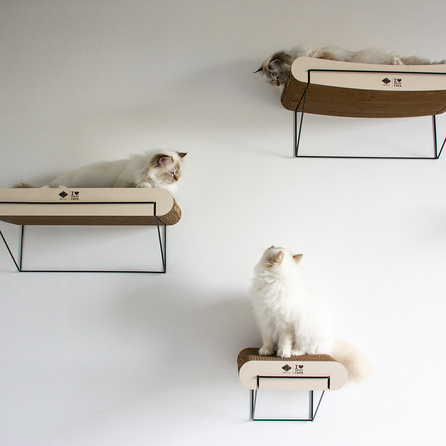 Kartonnen Wandplank David – Bruin/Beige, maten S (30×29×24 cm) en L (60×29×24 cm) met metalen houder