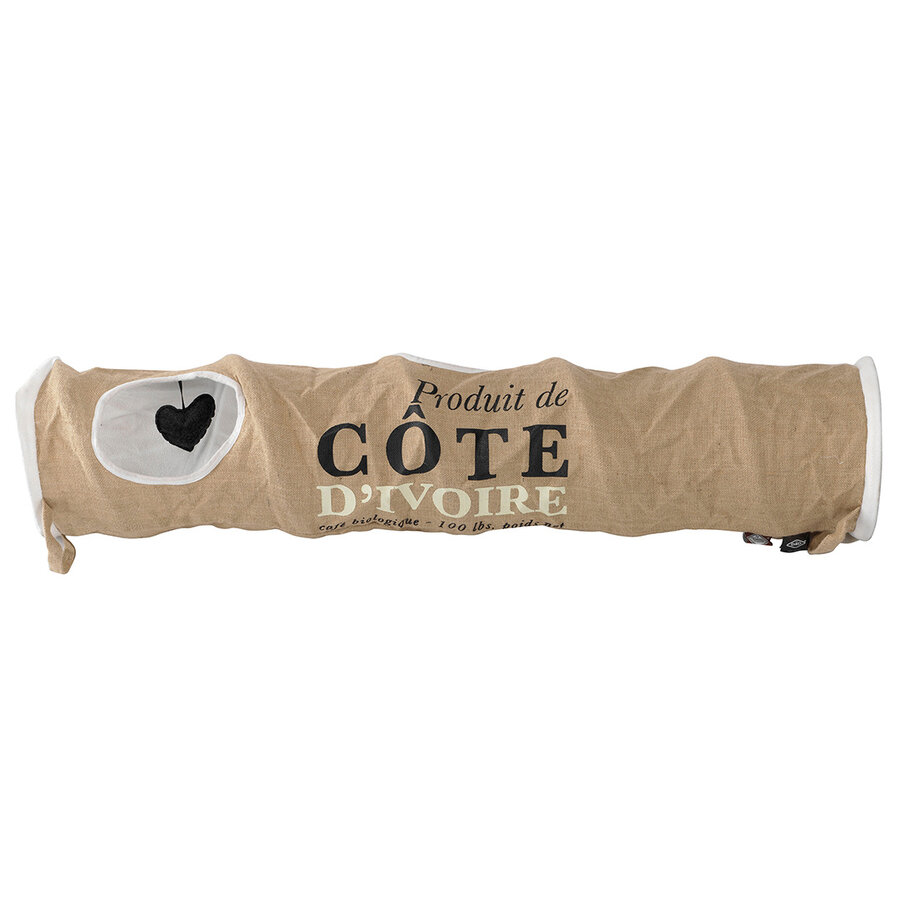 Cat Tunnel Cote d’Ivoire – kattentunnel van jute en polyester, 120 cm met speeltjes en knisperfolie