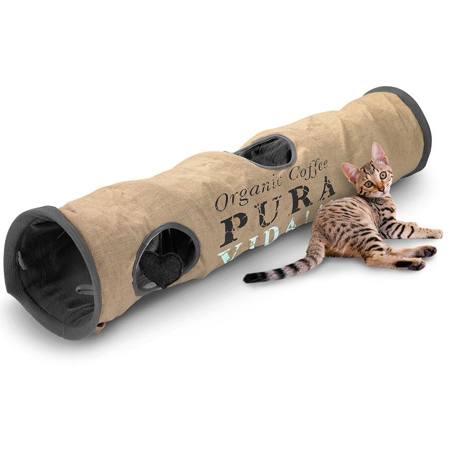 Cat Tunnel Pura Vida – kattentunnel van jute en polyester, 120 cm met speeltjes en knisperfolie
