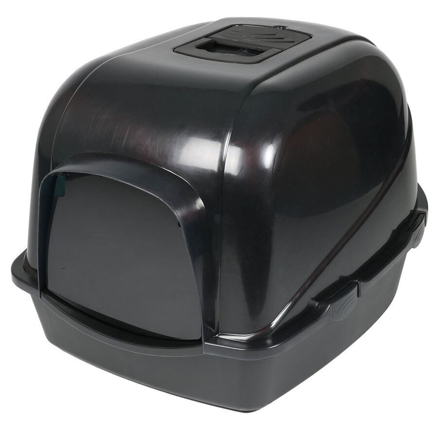 Kattentoilet Eclipse Transparant/Zwart – overdekte kattenbak met koolfilter en transparant deurtje, verkrijgbaar in M & L