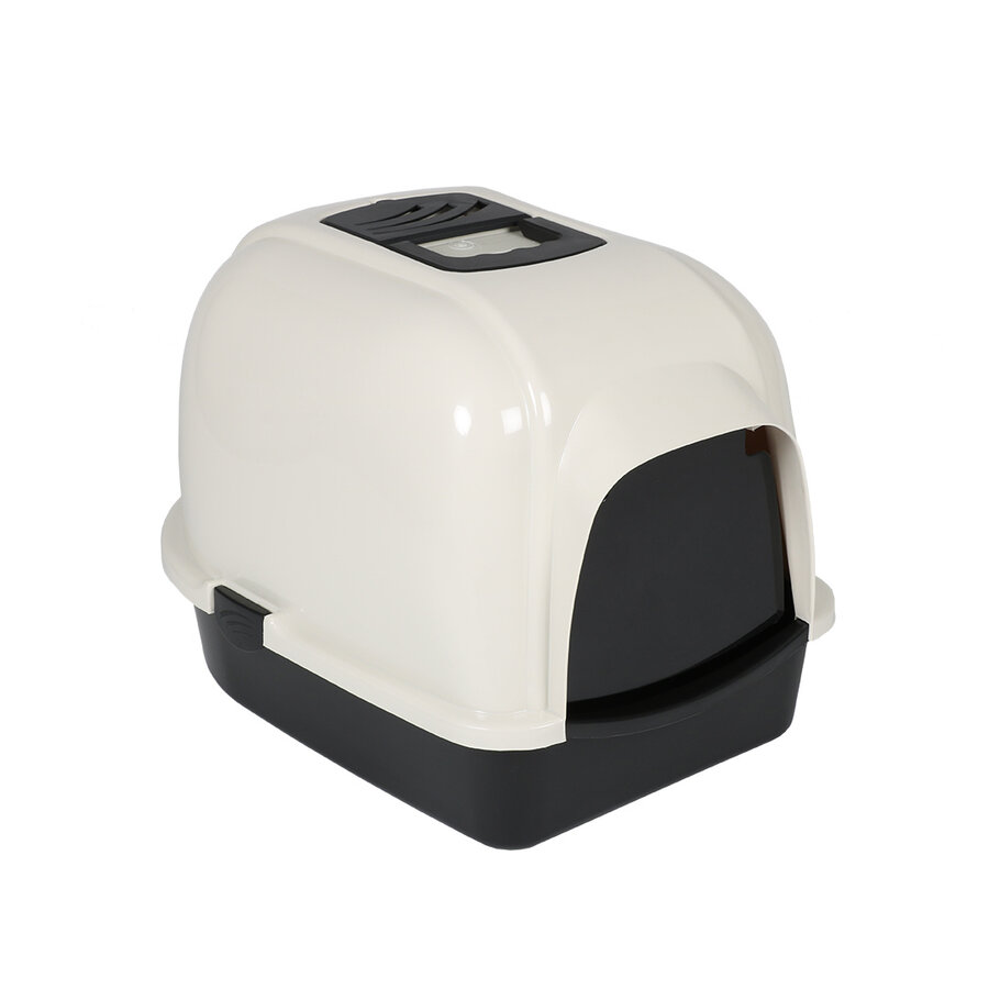 Kattentoilet Eclipse Crème/Zwart – overdekte kattenbak met koolfilter en transparant deurtje, maat L