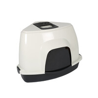 Overdekt kattentoilet Prism crème/zwart met koolfilter en transparant deurtje – formaat L, 56×70×46 cm