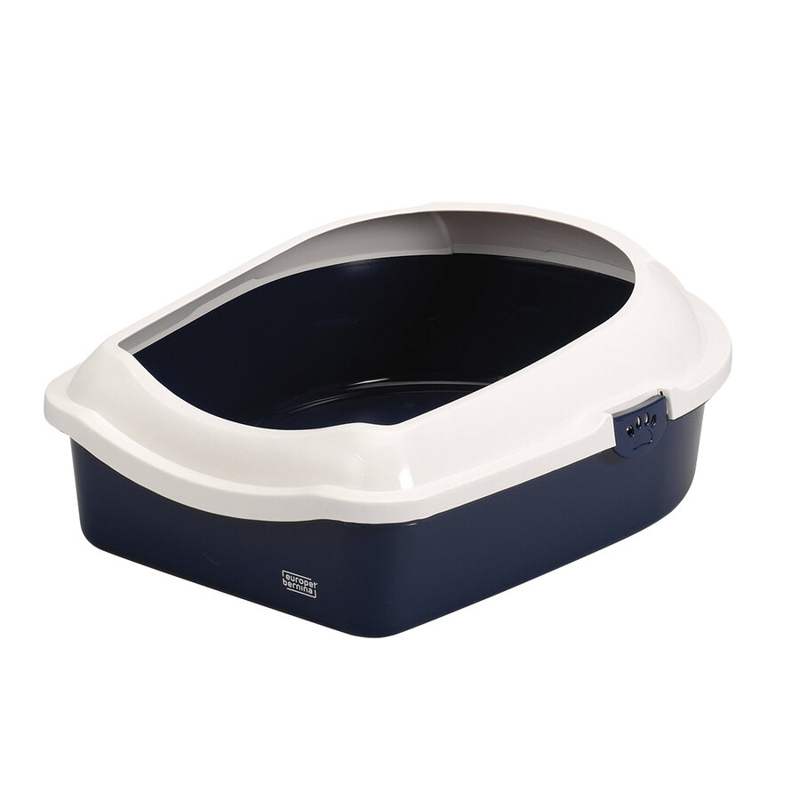 Open kattentoilet Space wit/donkerblauw met anti-mors rand en antislipvoetjes – maten M & L