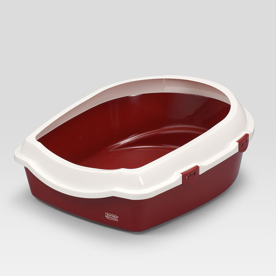 Open kattentoilet Space wit/rood met anti-mors rand en antislipvoetjes – maten M & L