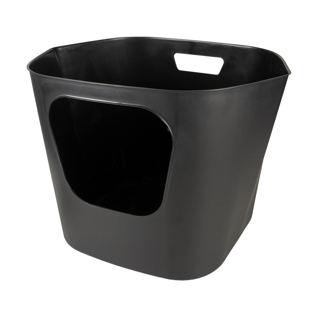 D&D Home Open kattenbak DEAN van gerecycled plastic met hoge randen en vooringang – zwart of grijs Zwart