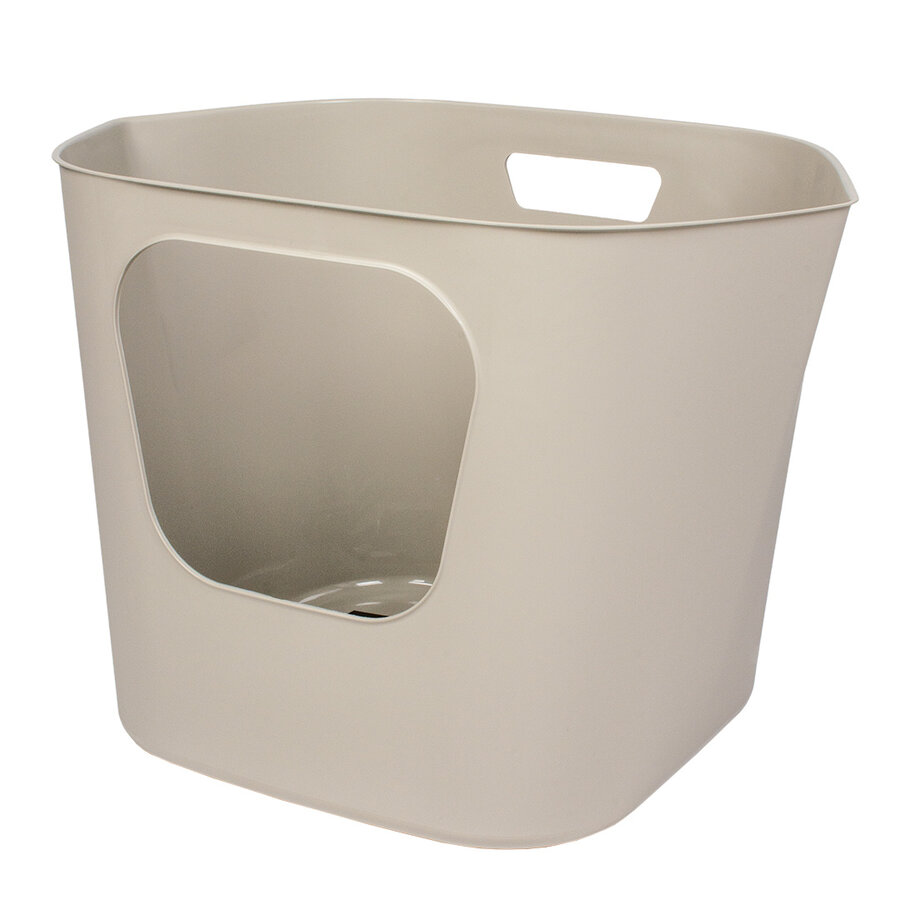 Open kattenbak van gerecycled plastic met hoge randen en vooringang zwart of grijs