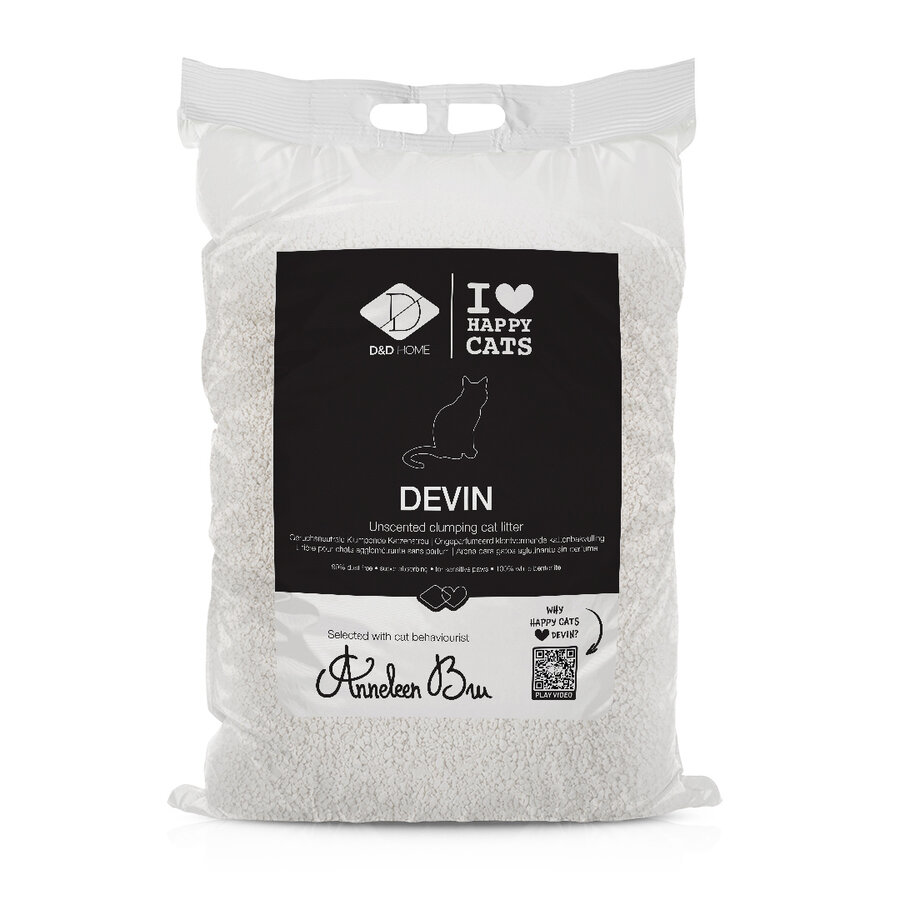 Ongeparfumeerde kattenbakvulling DEVIN – witte bentoniet, klontvormend kattengrit 12 kg / 13,8 L