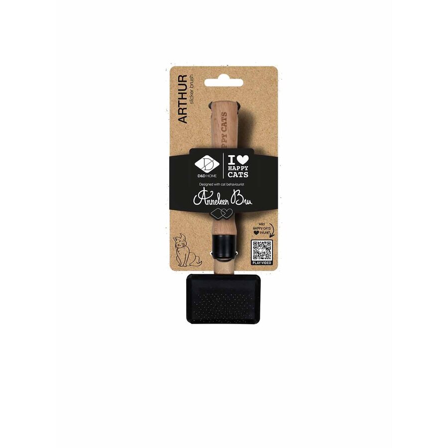 Professionele slickerborstel ARTHUR voor katten – beukenhouten handvat en gebogen pinnen