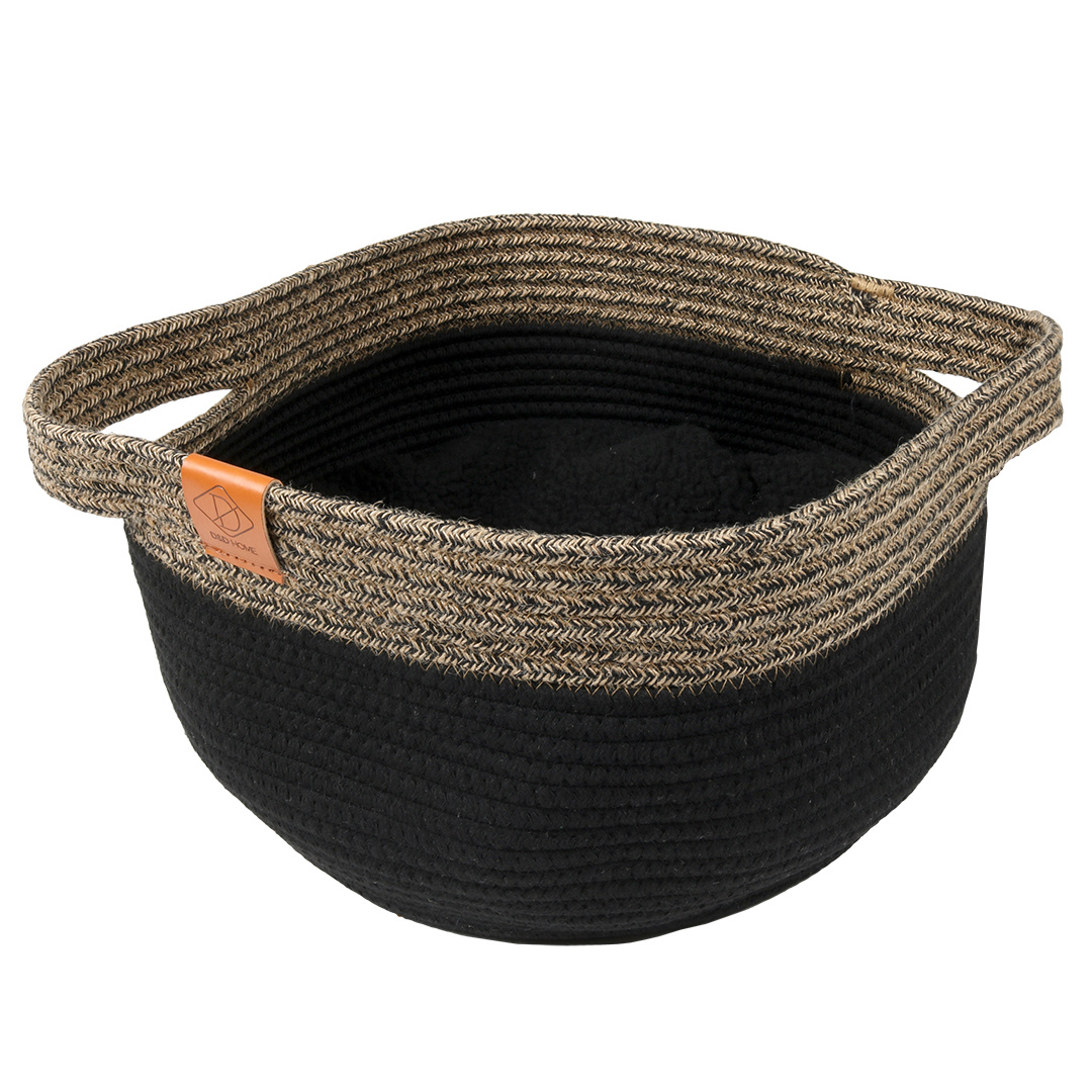 D&D Home Kattenmand TOD van katoentouw – met teddy kussen, 35×35×22 cm, in bruin of zwart Zwart