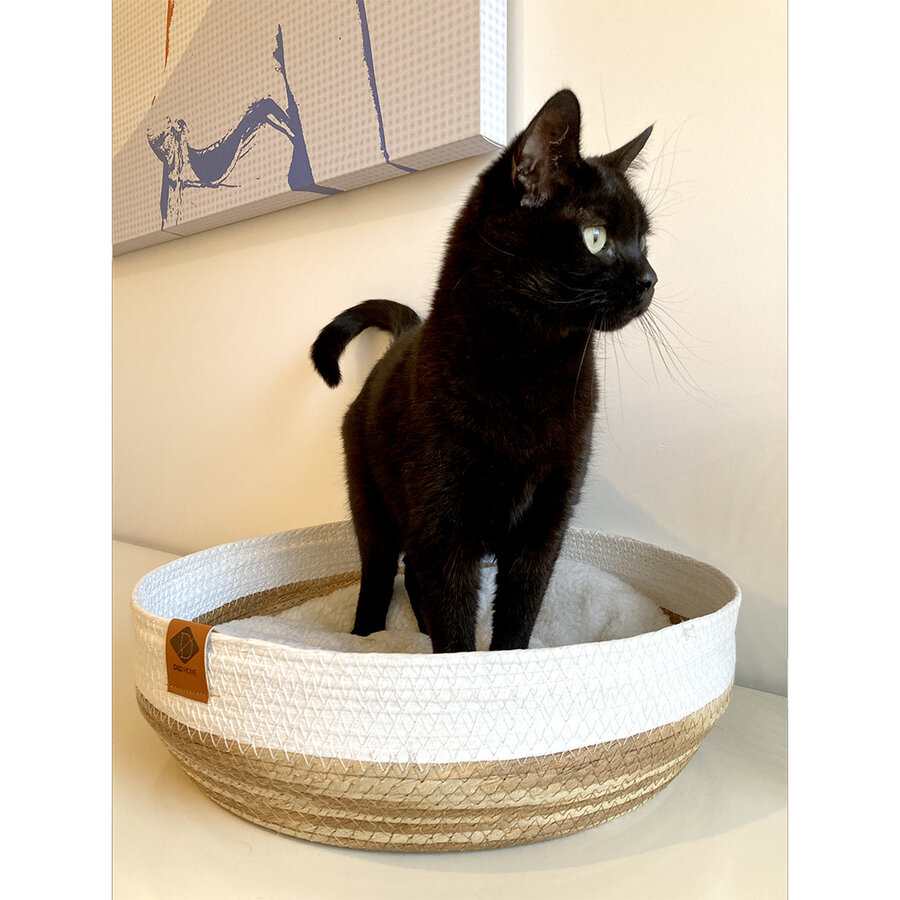 Kattenmand RYAN van papiertouw – met kussen, 38×38×12 cm, natuurlijke uitstraling