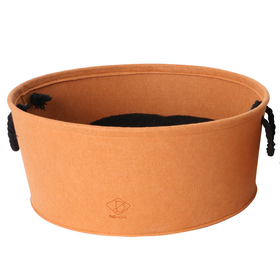 Vilten kattenmand Felt Vat Oranje – met zwart pluche kussen, in drie maten (M, L, XL)
