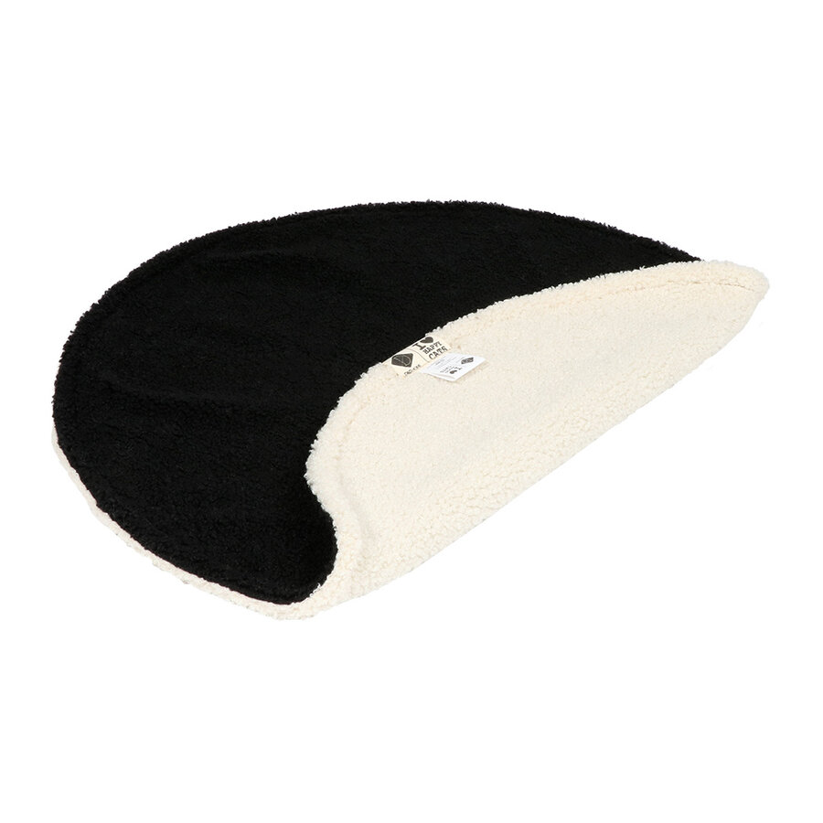 Rond katten dekentje MAEVE – dubbelzijdig zwart/wit van zachte teddystof, 50 cm