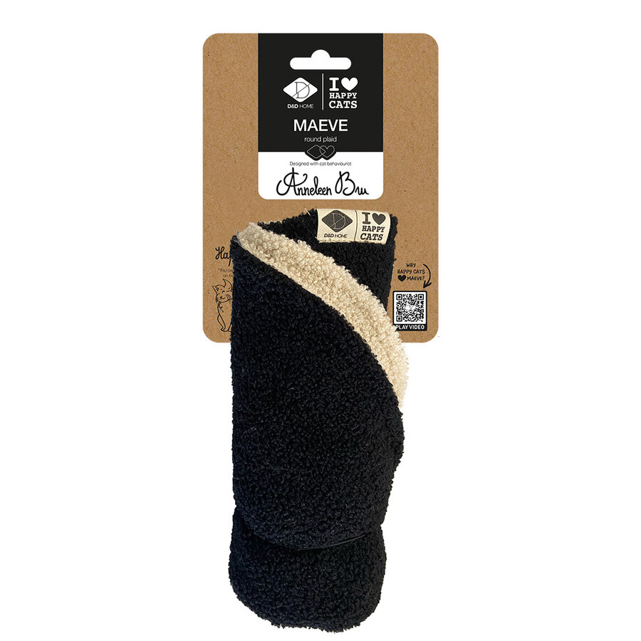 Rond katten dekentje MAEVE – dubbelzijdig zwart/wit van zachte teddystof, 50 cm