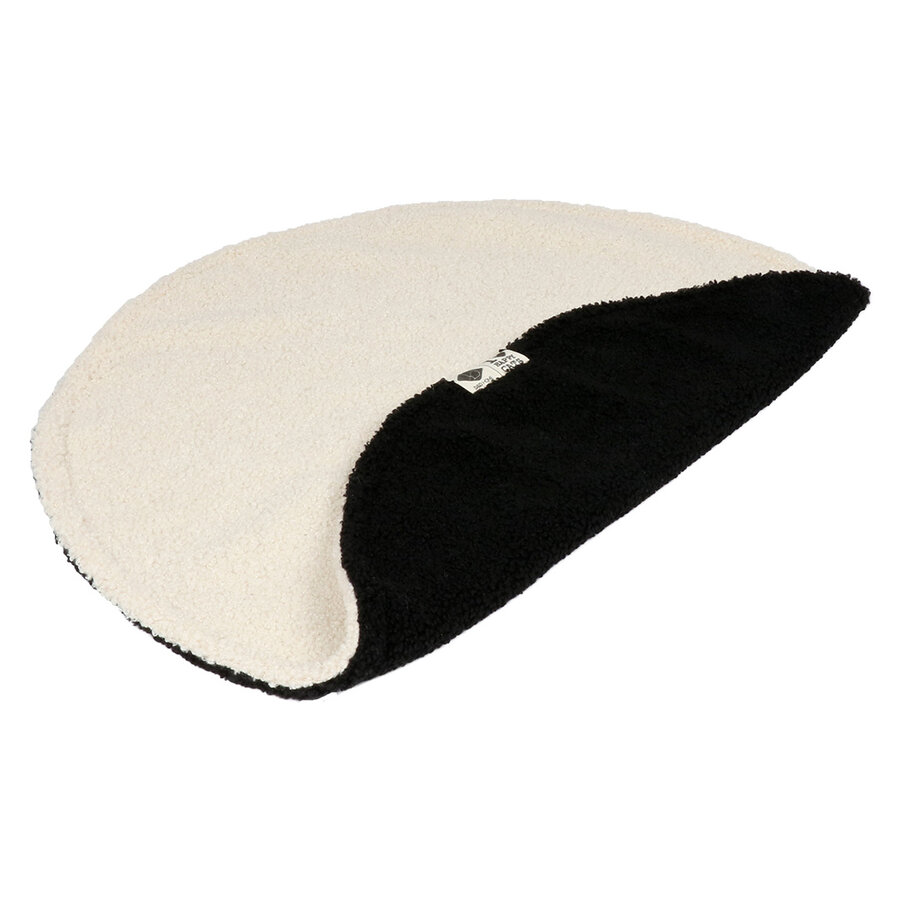 Rond katten dekentje MAEVE – dubbelzijdig zwart/wit van zachte teddystof, 50 cm