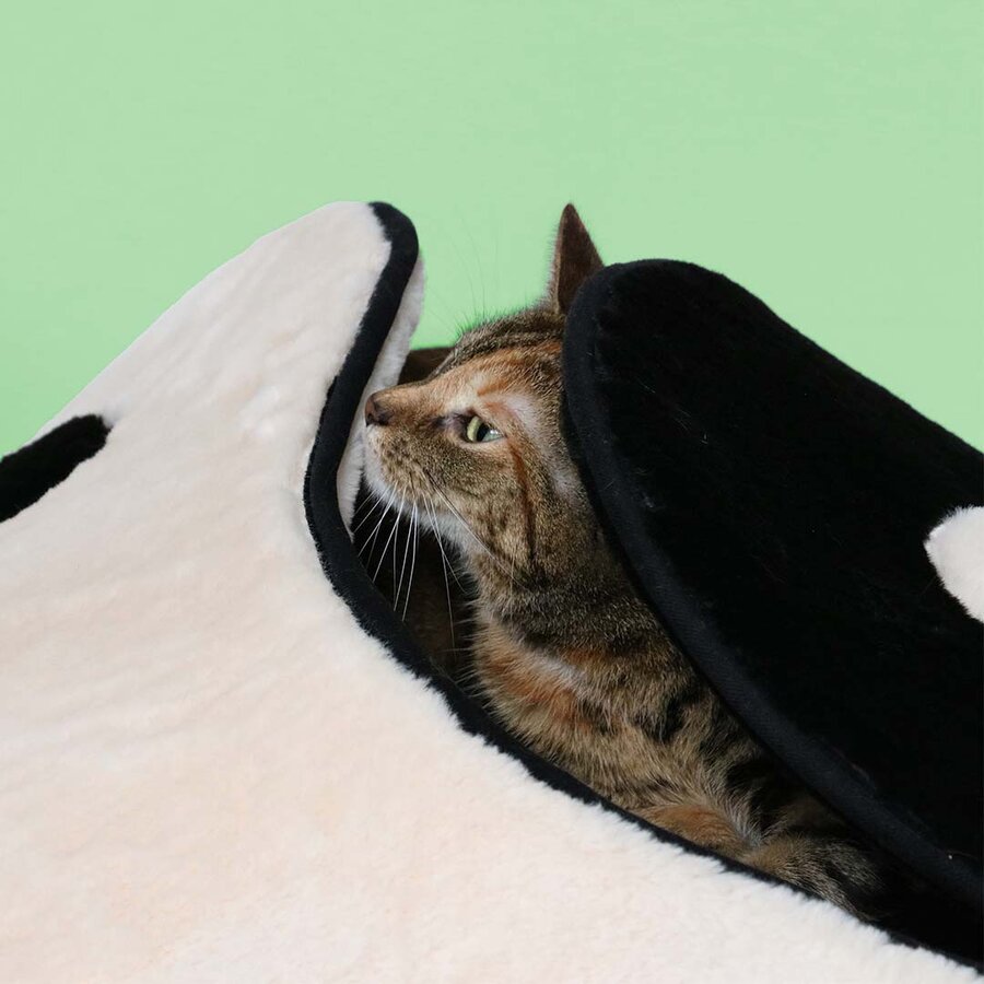 Kattenslaapplaats ZEN ZONE – zwart/wit pluche slaap- en rustplaats voor katten, 60x60 cm