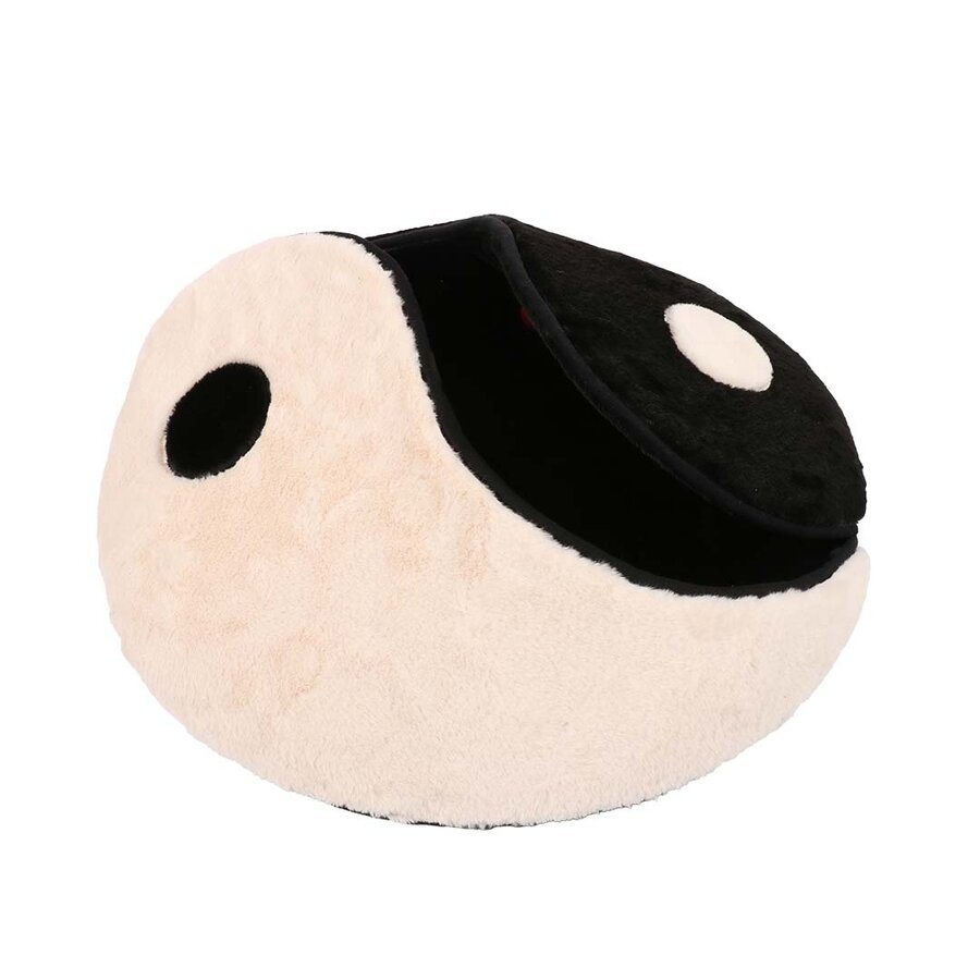 Kattenslaapplaats ZEN ZONE – zwart/wit pluche slaap- en rustplaats voor katten, 60x60 cm