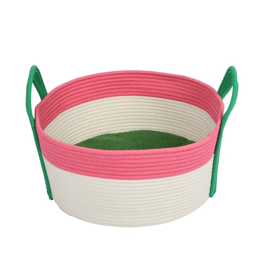 Kattenmand BINGE – katoenen touwmand met dubbelzijdig teddykussen – 44x44x20 cm
