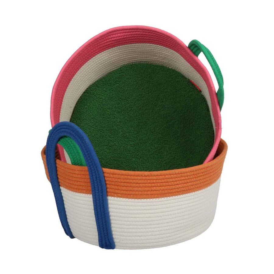Kattenmand BINGE – katoenen touwmand met dubbelzijdig teddykussen – 44x44x20 cm