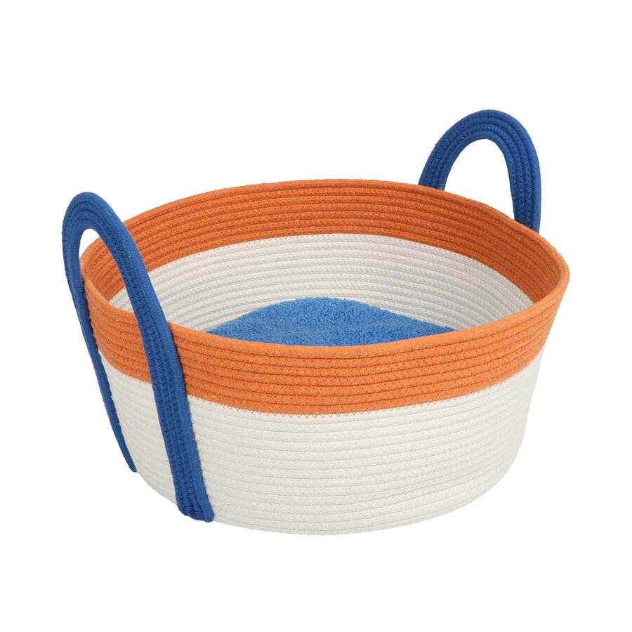 Kattenmand BINGE – katoenen touwmand met dubbelzijdig teddykussen – 44x44x20 cm