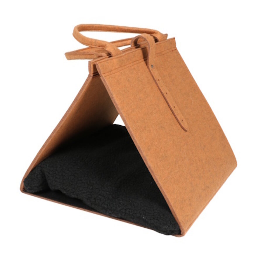 Rosa kattenmand bruin - opvouwbare vilten cat cave met zacht kussen, 40x40x35 cm