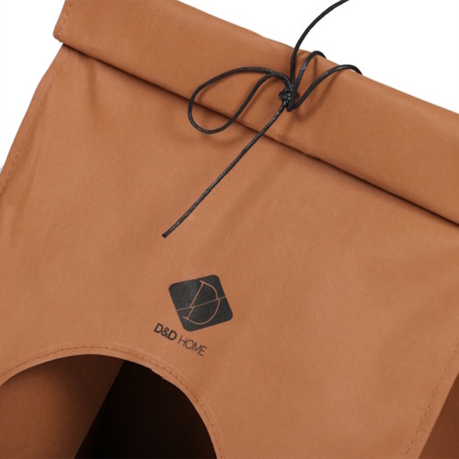 Oscar papier-look kattenzak bruin - trendy Tyvek cat cave met sherpa kussen